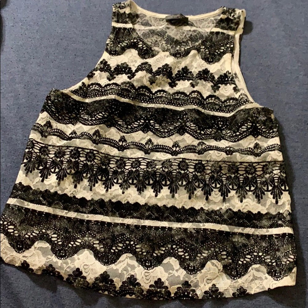 White lace and black velvet top